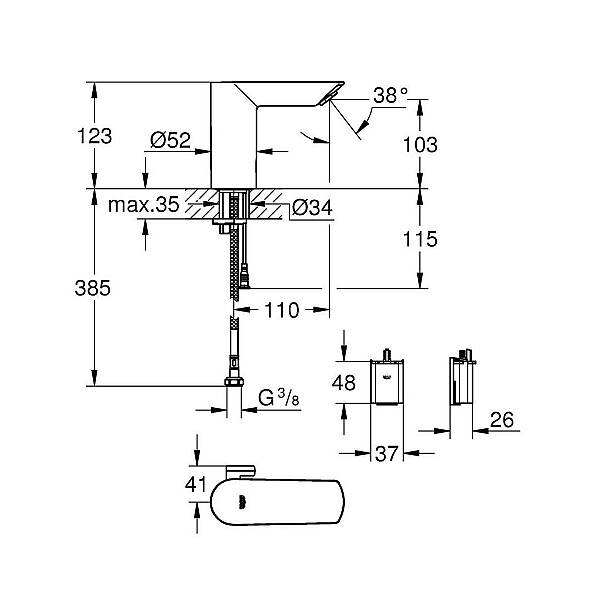 Grohe Bau Cosmopolitan E Fotoselli Lavabo Bataryası Pilli 36451000 - 2