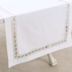 Gül Güler Dantelli Masa Bandı Pamina 50x180 Beyaz - Gül Güler