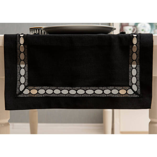 Gül Güler Dantelli Masa Bandı Pamina 50x180 Siyah - 3
