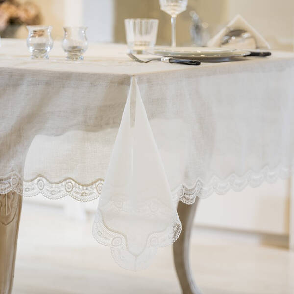 Gül Güler Dantelli Masa Örtüsü Tomurcuk 180x280 Kemik - 1