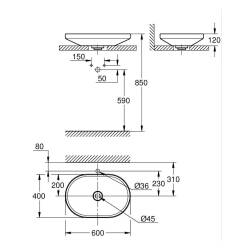 Grohe Airio Çanak Lavabo Beyaz 600x400 mm 3996600H - 6