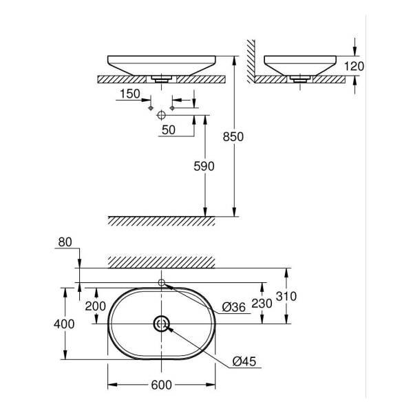 Grohe Airio Çanak Lavabo Beyaz 600x400 mm 3996600H - 6