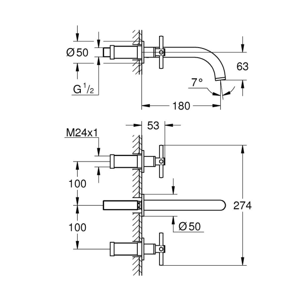 Grohe Atrio 3 Delikli Duvardan Lavabo Bataryası M-Boyut 20661GL0 - 3