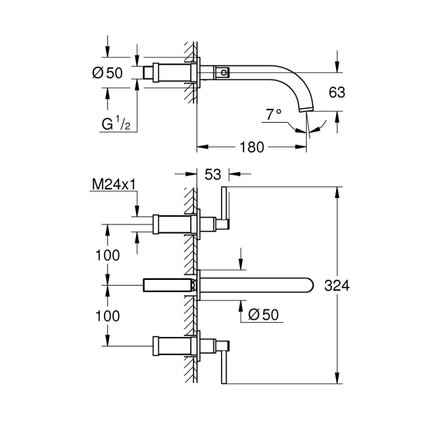 Grohe Atrio 3 Delikli Duvardan Lavabo Bataryası M-Boyut 20662GL0 - 3