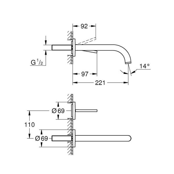 Grohe Atrio Lavabo Bataryası İki Delikli Duvardan Krom 29406000 - 3