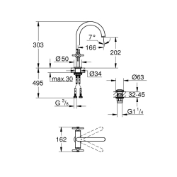 Grohe Atrio Tek Delikli Lavabo Bataryası L-Boyut 21144000 - 3