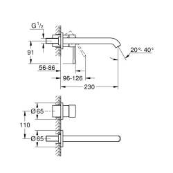 Grohe Essence İki Delikli Duvardan Lavabo Bataryası L-Boyut 29193001 - 3