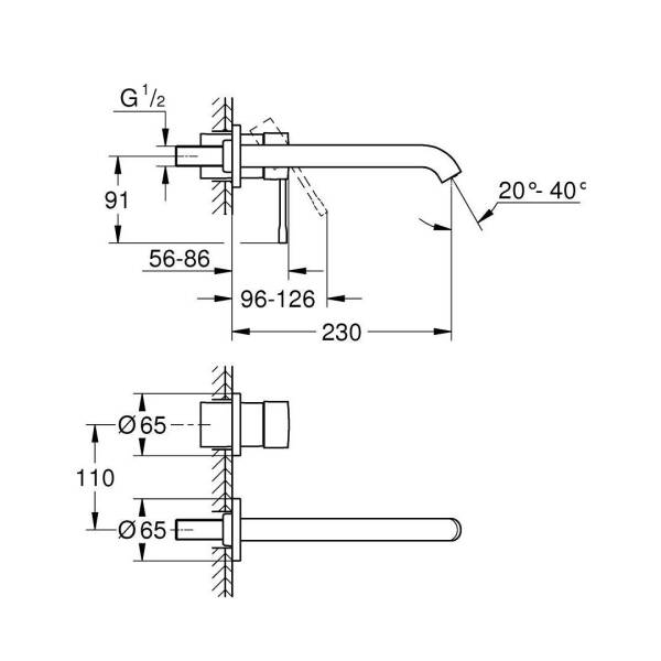 Grohe Essence İki Delikli Duvardan Lavabo Bataryası L-Boyut 29193001 - 3