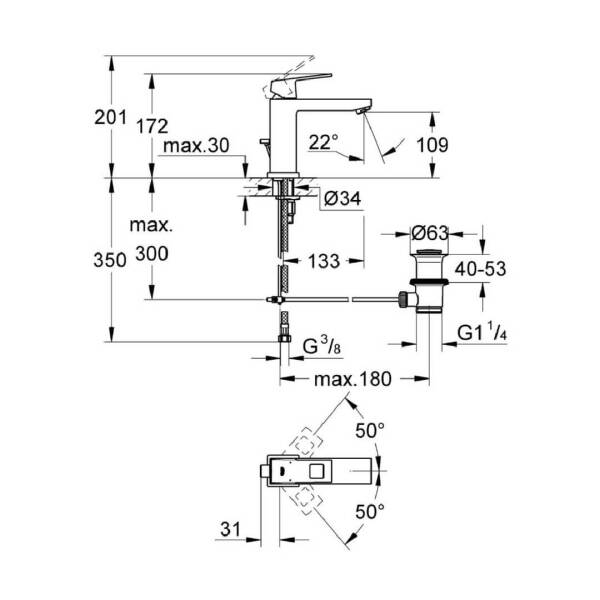 Grohe Eurocube Tek Kumandalı Lavabo Bataryası M Boyut 23445000 - 2