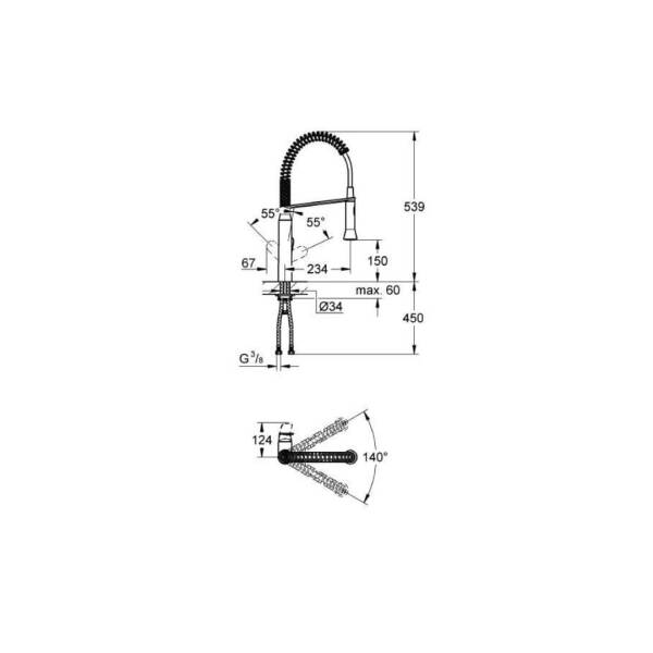 Grohe Eviye Bataryası Spiralli Profesyonel K7 Krom 31379000 - 3