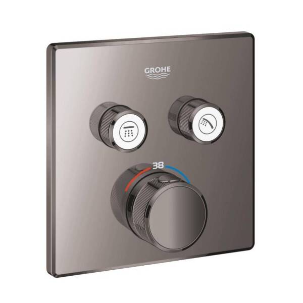 Grohe Grohtherm Smartcontrol Çift Valfli Akış Kontrollü Ankastre Termostatik Duş Bataryası Hard Graphite 29124A00 - 1