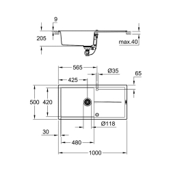 Grohe K400 Kuvars Kompozit Eviye 60 -C 100/50 Granit Siyah Rengi 31641AP0 - 3