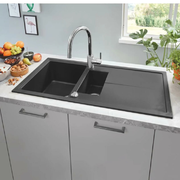 Grohe K400 Kuvars Kompozit Eviye 60-C 1,5 Hazneli 100 cm Siyah Granit 31642AP0 - 2