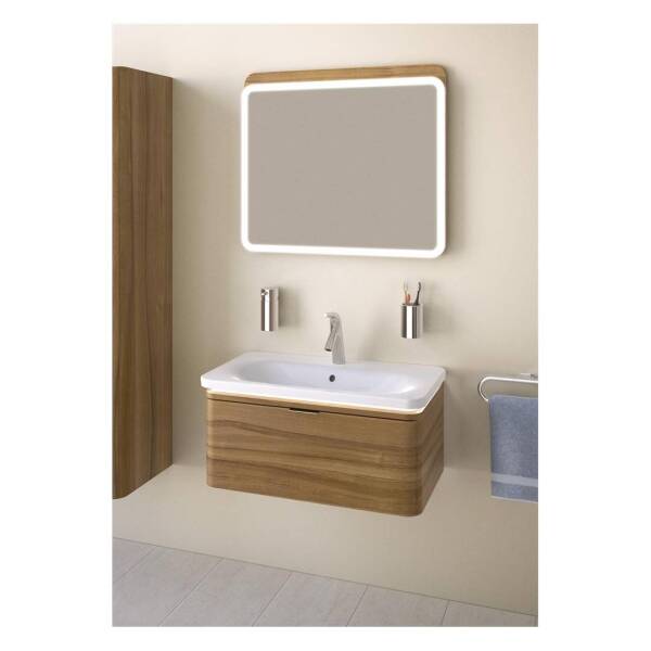Vitra Nest Trendy Lavabo Dolabı 80 cm Tek Çekmeceli Hareli Doğal Ahşap 56138 - 3