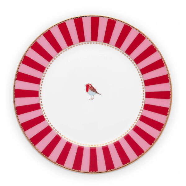 Pip Studio Love Birds Kırmızı Pembe Çizgili Yemek Tabağı 26,5 cm - 1