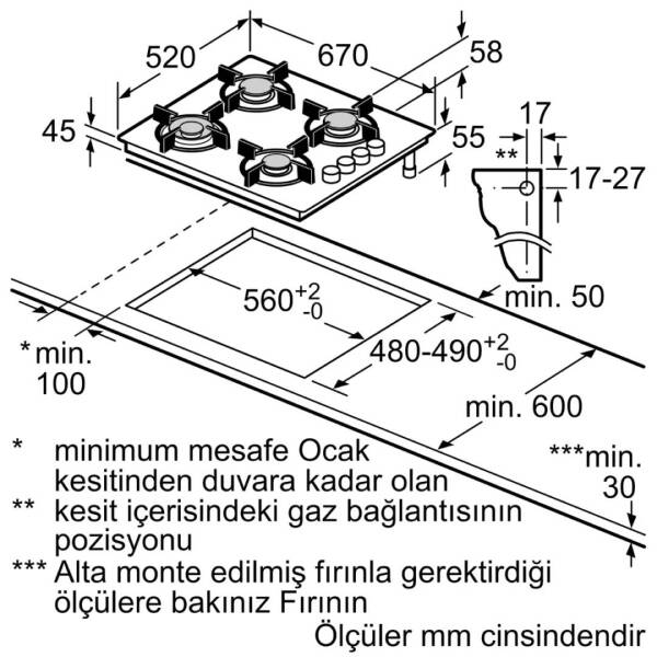 Siemens EO7C8PP30O iQ300 Gazlı Ocak Sert Cam 67 Cm - 6