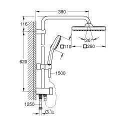 Grohe Tempesta System 250 Cube Duvar Bağlantılı Divertörlü Duş Sistemi 26977001 - 5