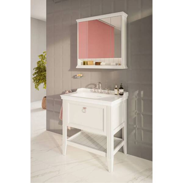 Vitra Valarte Tek Çekmeceli Etajerli Lavabo Dolabı 80 cm Mat Beyaz - 3